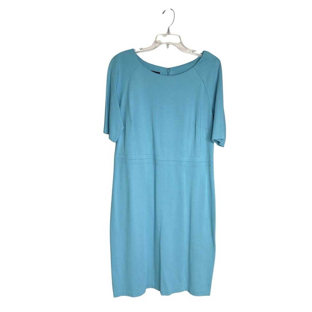Talbots Caribbean Blue Sheath  Short Sleeve Career Ponte Knit Dress Sz 12